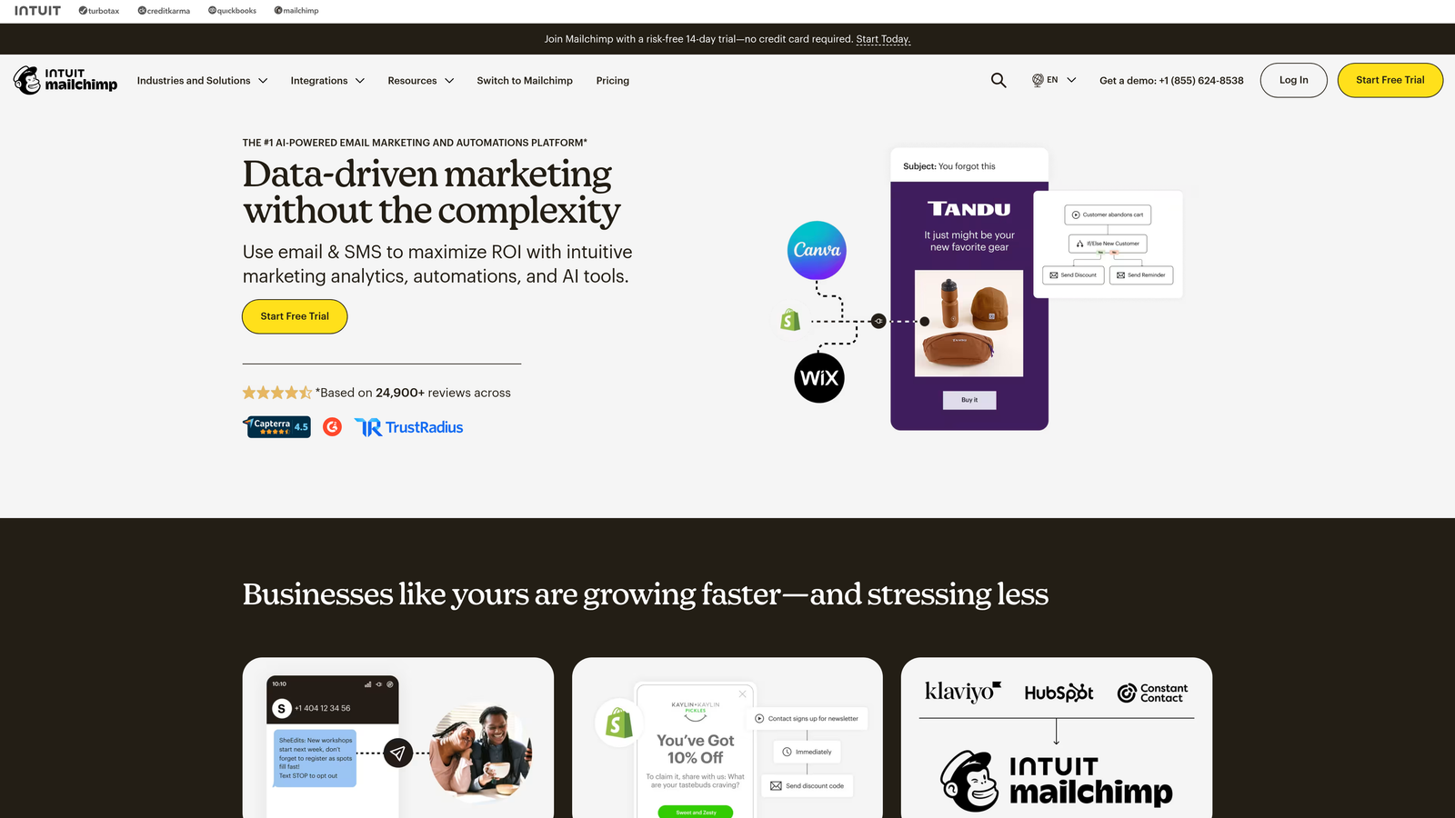 Screenshot of Mailchimp website
