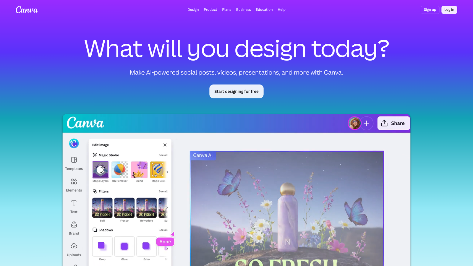 Screenshot of Canva website