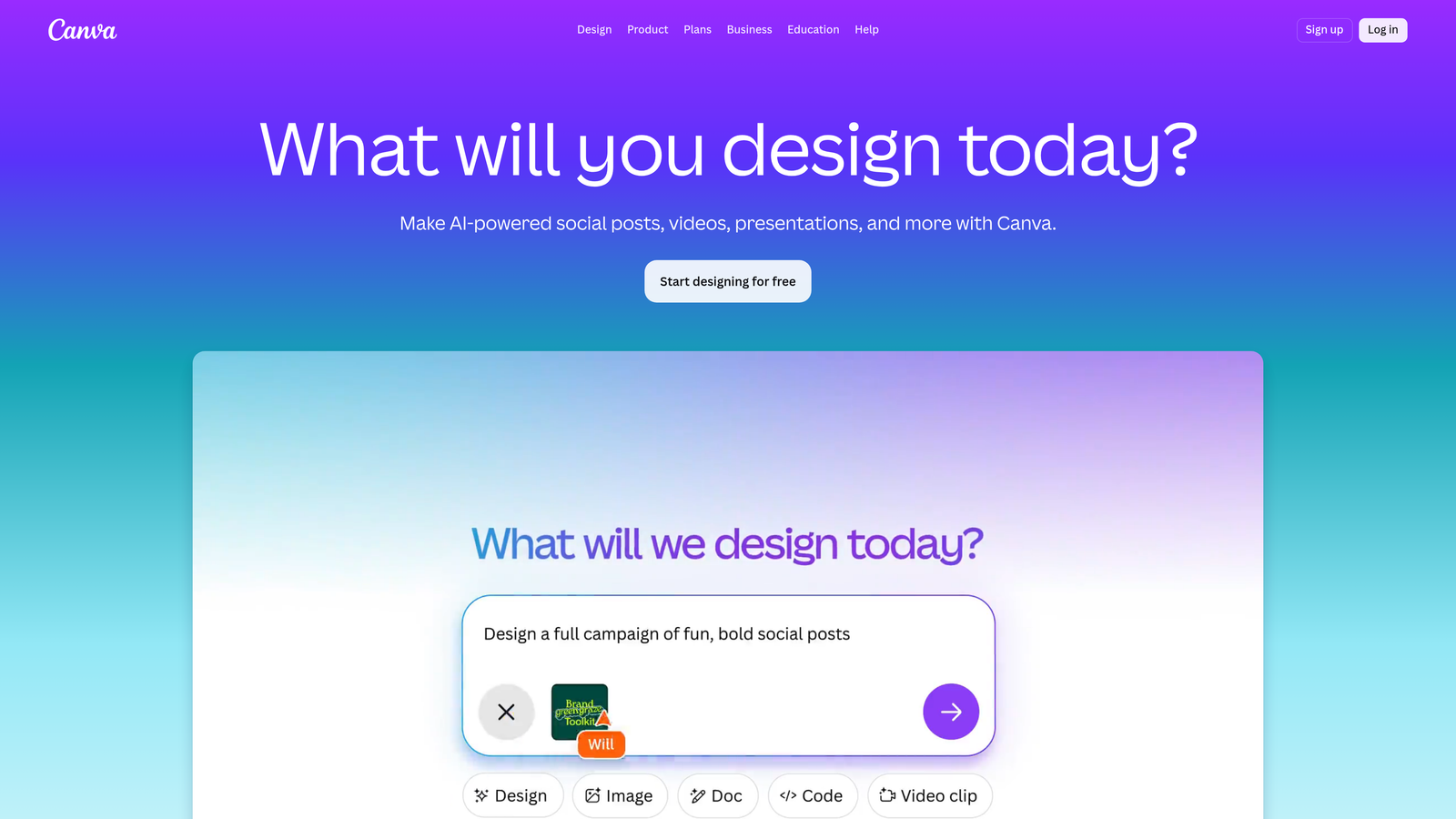 Screenshot of Canva website