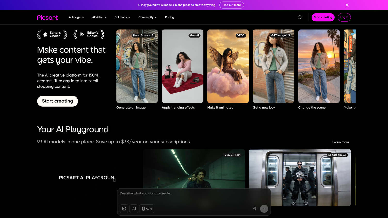 Screenshot of Picsart website