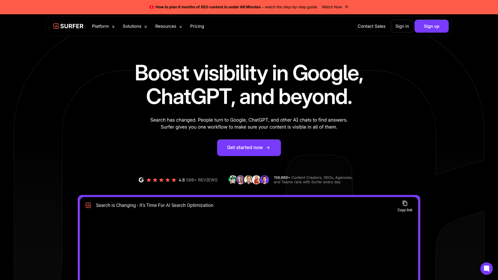 Screenshot of Surfer SEO website