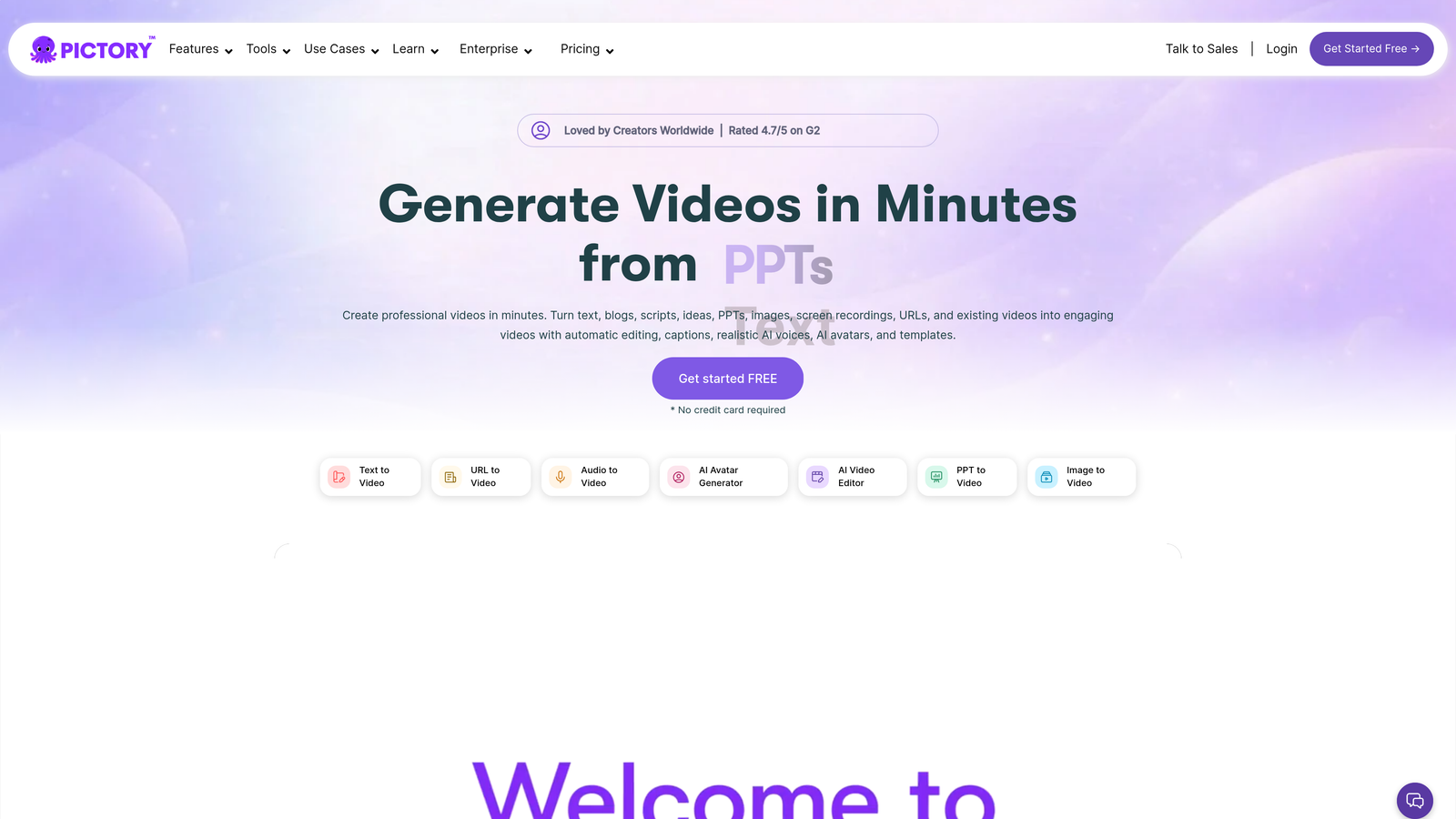 Screenshot of Pictory website