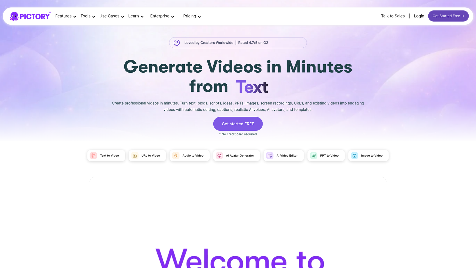 Screenshot of Pictory website