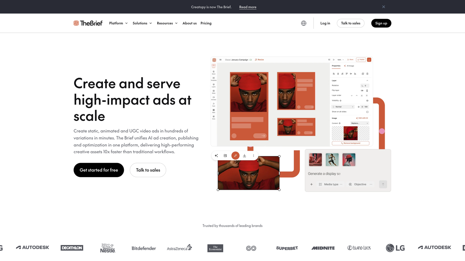 Screenshot of Creatopy website