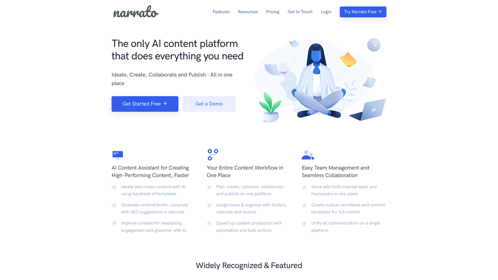 Screenshot of Narrato website