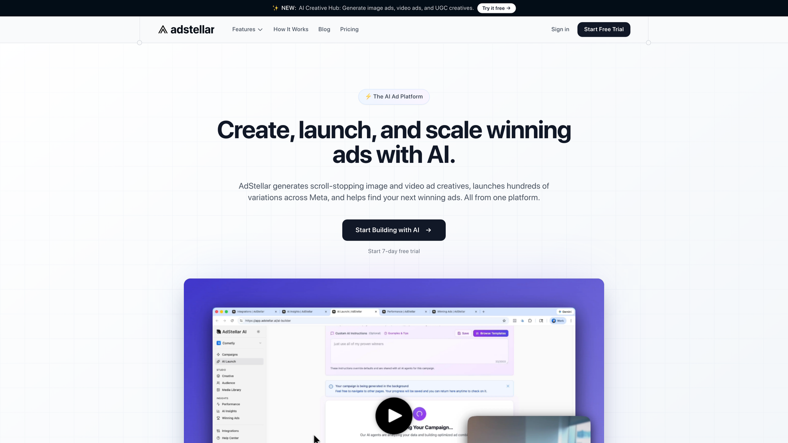 Screenshot of AdStellar AI website