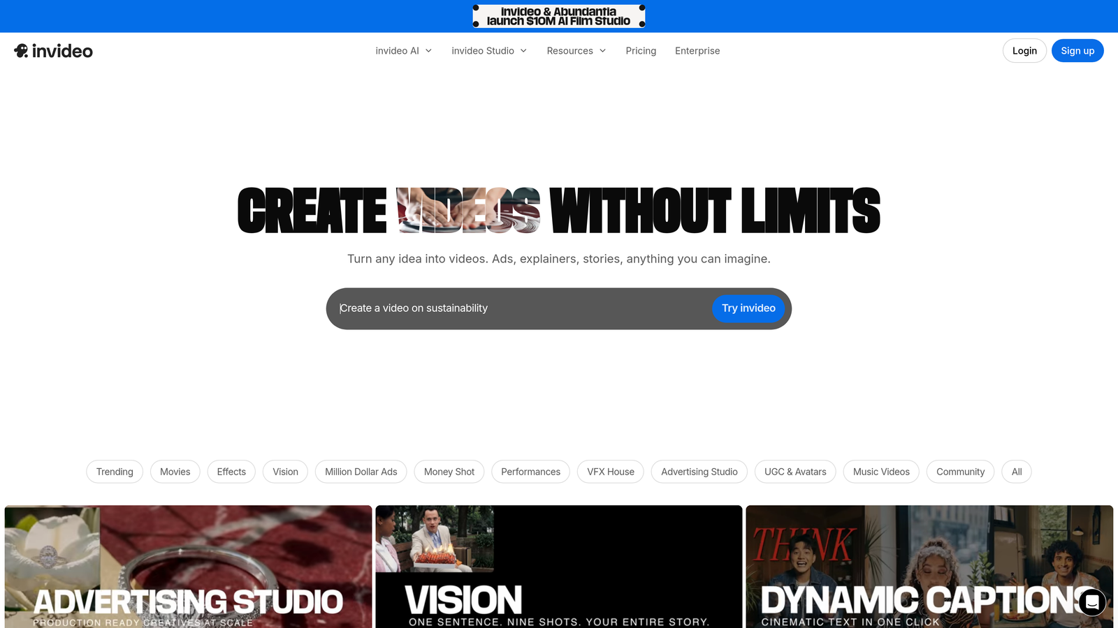 Screenshot of InVideo AI website