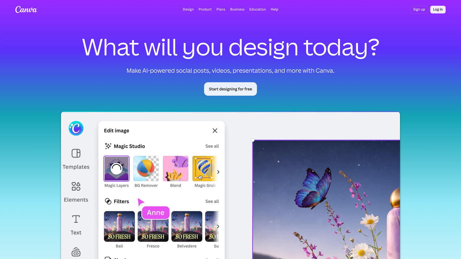 Screenshot of Canva website