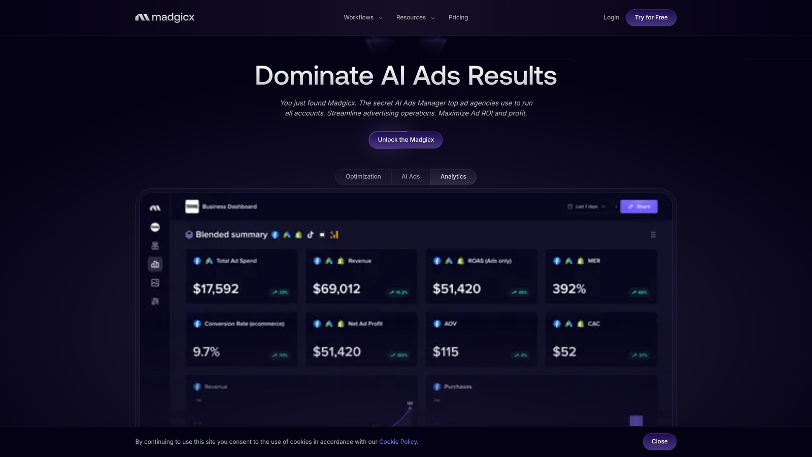 Screenshot of Madgicx website homepage