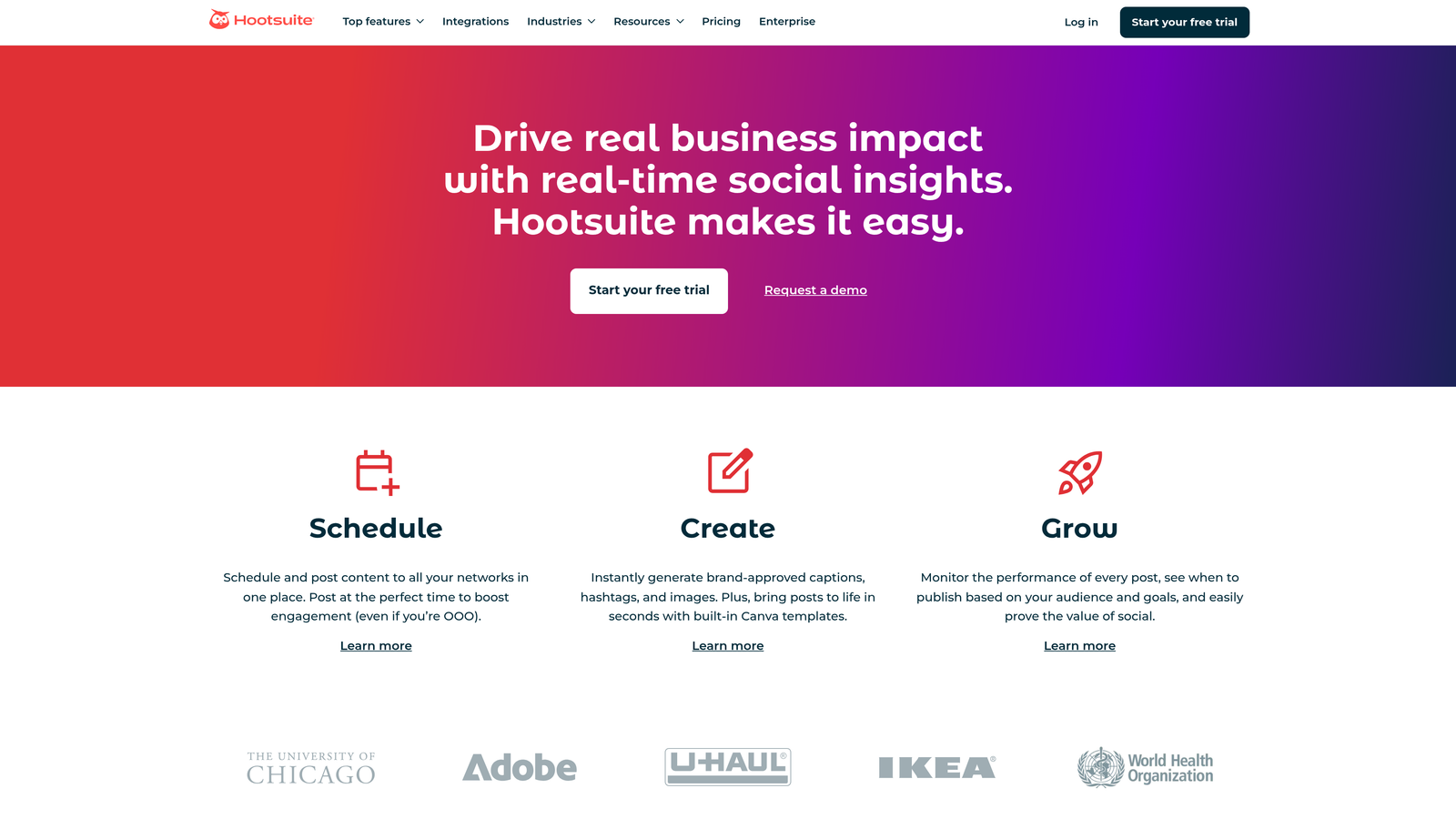 Screenshot of Hootsuite Ads website homepage