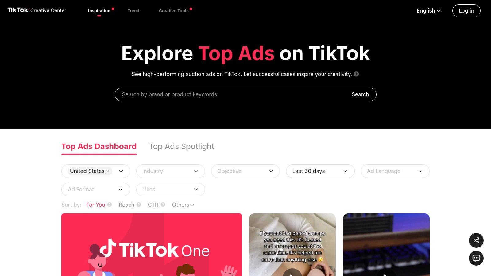 TikTok Creative Center – Top Ads Dashboard