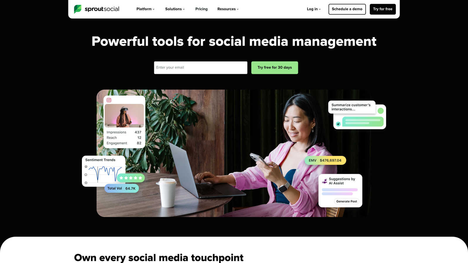 Screenshot of Sprout Social website homepage