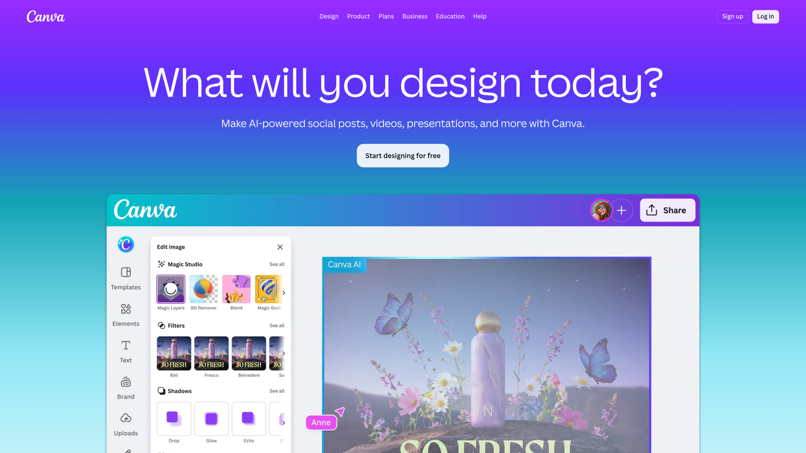 Screenshot of Canva website